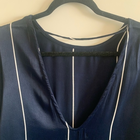 Faithfull the Brand Blue Striped Mini Dress Slip Satin V-back Size 4 - Picture 12 of 14